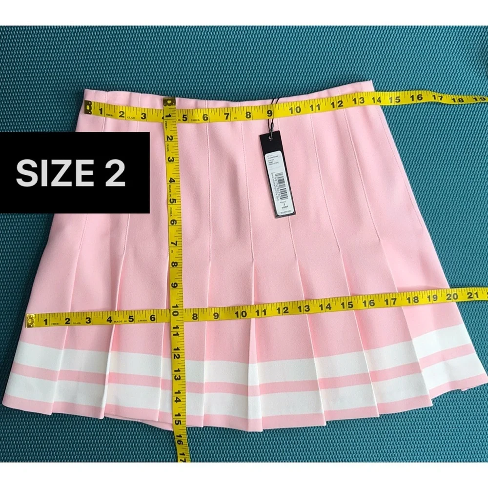 Alice + Olivia Carter Pink Pleated Varsity Striped Mini Skirt